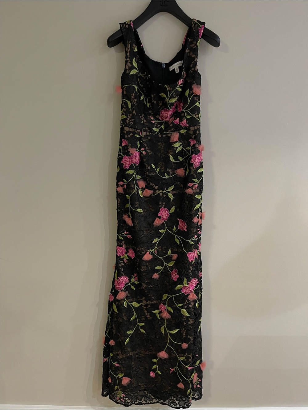 DRESS THE POPULATION Josie Floral Appliqué Sleeveless Gown In Black Multi Size S - Picture 7 of 17